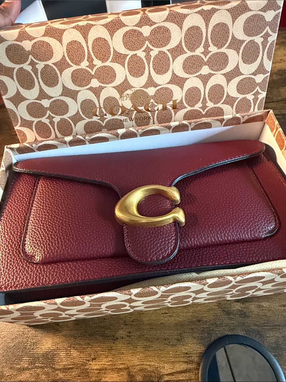 Coach Burgundy Leather Shoulder Wallet with Gold 'C' Hardware